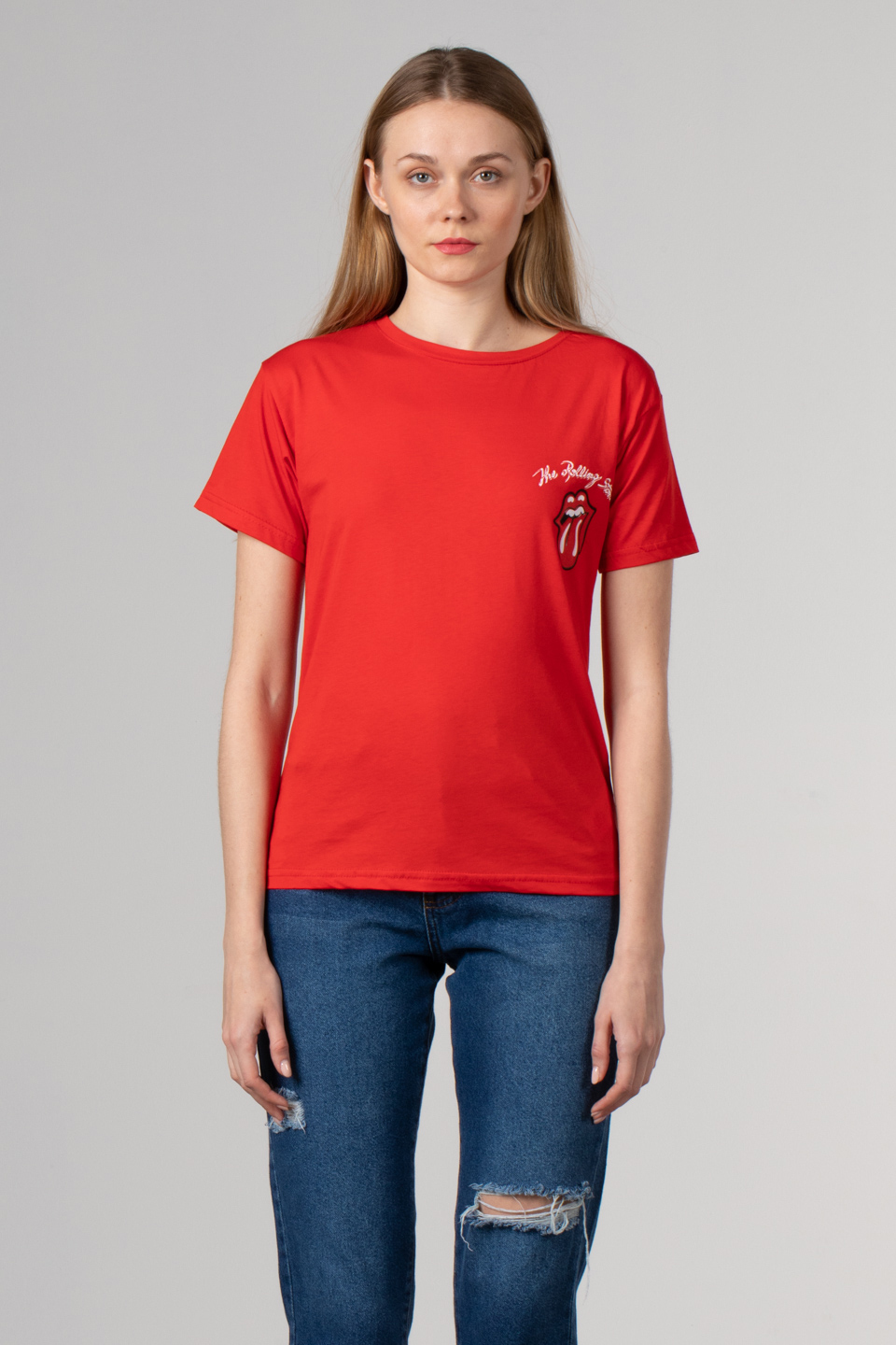 Dil baskılı basıc t-shirt-1003 Siyah/Kırmızı