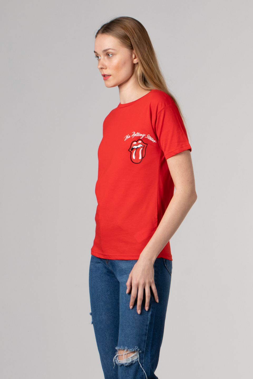Dil baskılı basıc t-shirt-1003 Siyah/Kırmızı