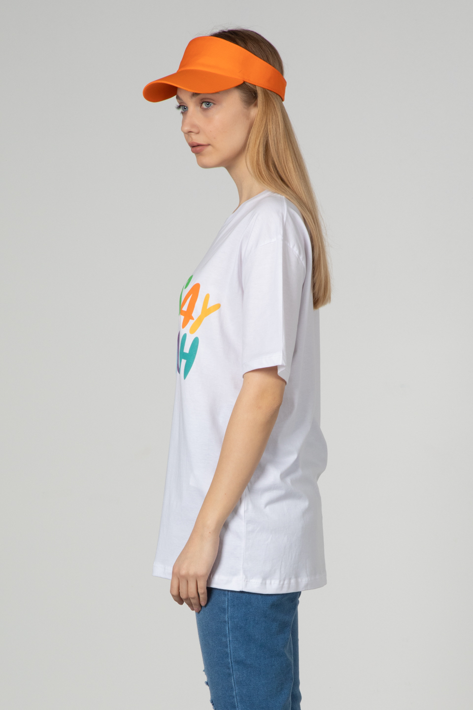 Don't say kabartma baskılı t-shirt-3572 Beyaz