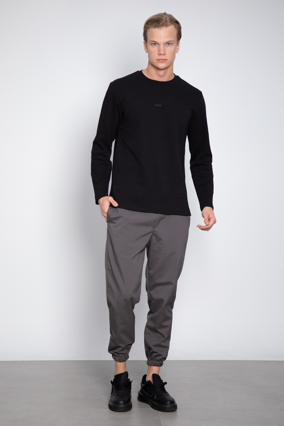 Double face bisiklet yaka sweat-1069 Siyah