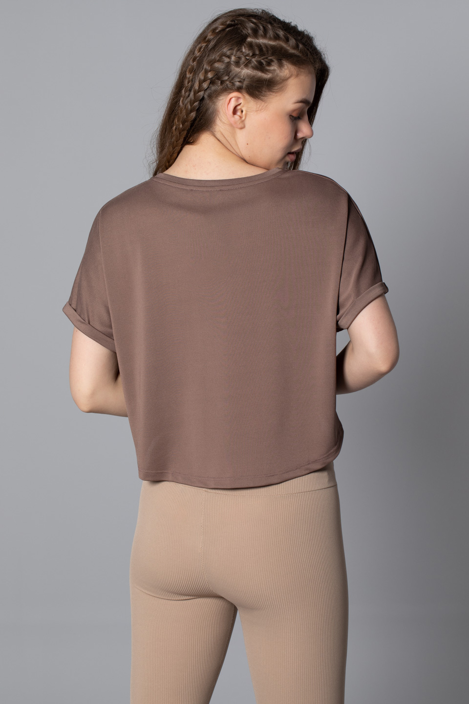 Double kol baskılı t-shirt-9889 Kahve