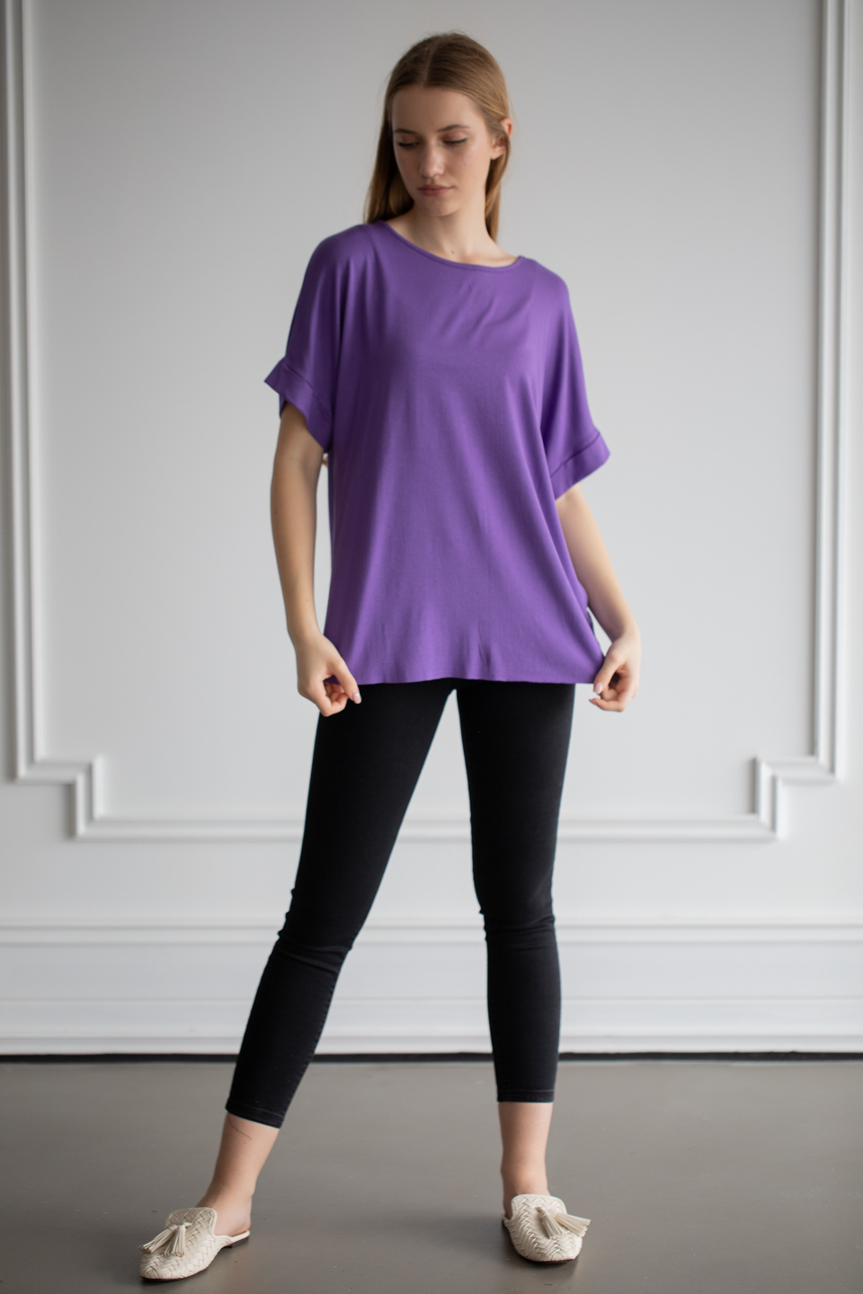 Double kol t-shirt-22F-196 Mor
