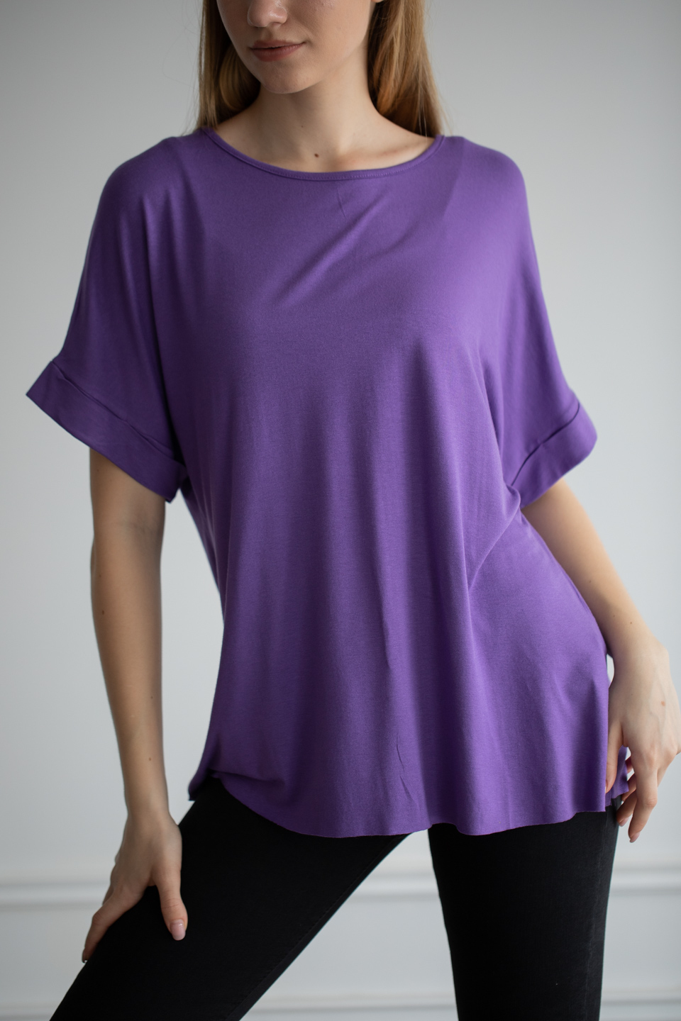 Double kol t-shirt-22F-196 Mor