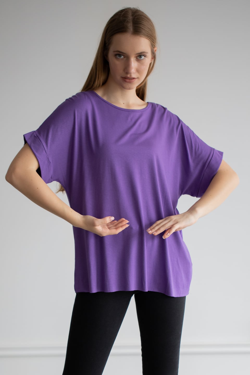 Double kol t-shirt-22F-196 Mor