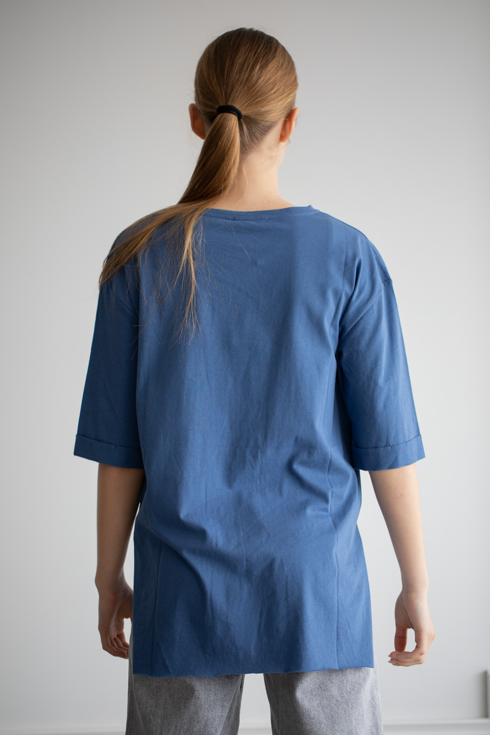 Double kol yandan yırtmaçlı bisiklet yaka t-shirt-22F-135 İndigo