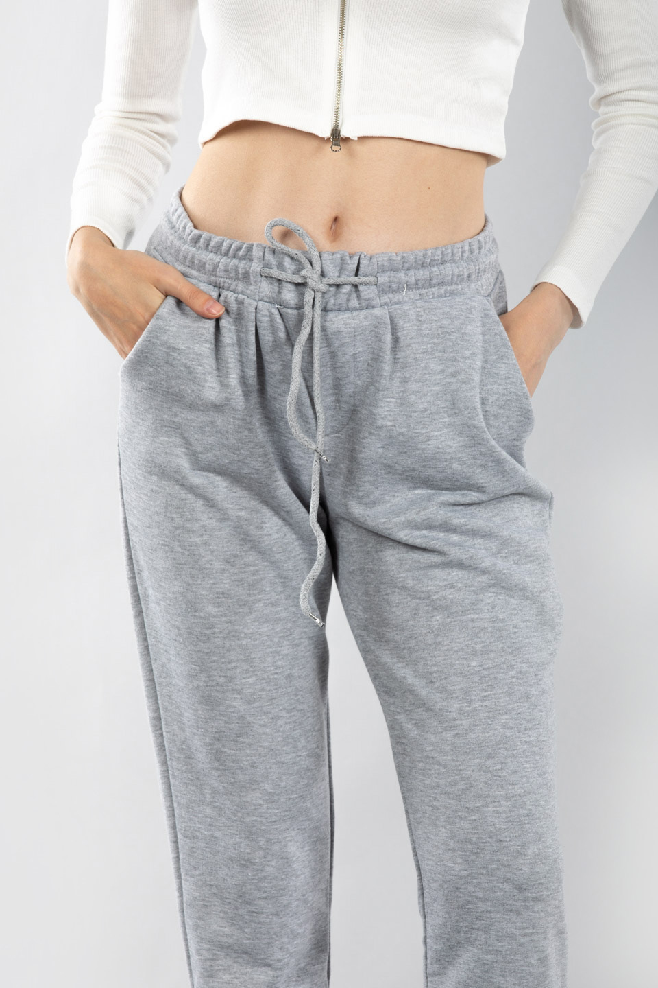 Double paça cepli eşofman altı-8089 Gri