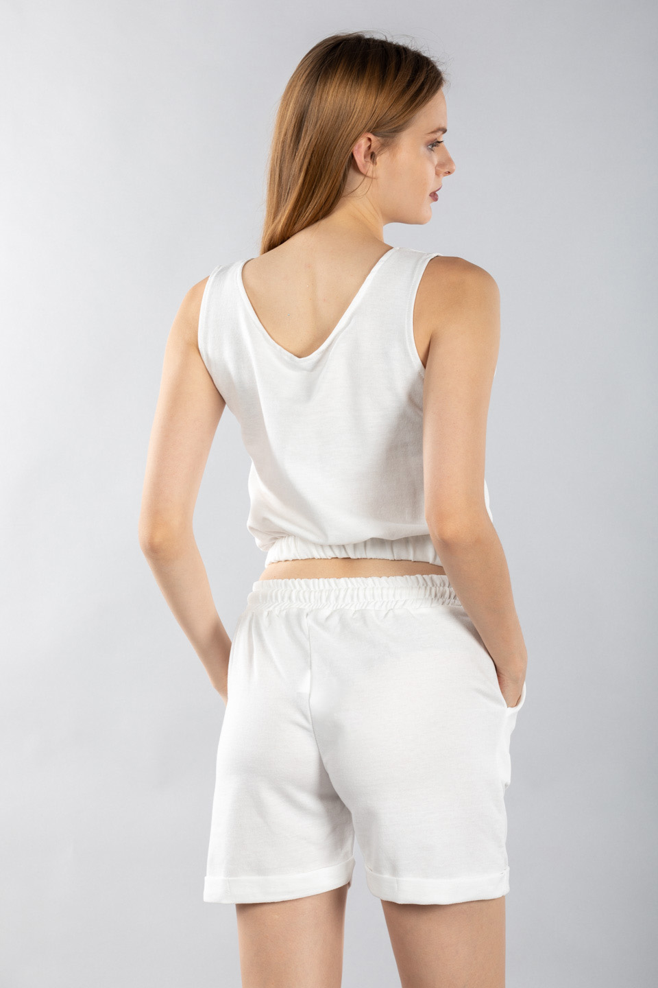 Double paça şortlu takım-4251 Ekru