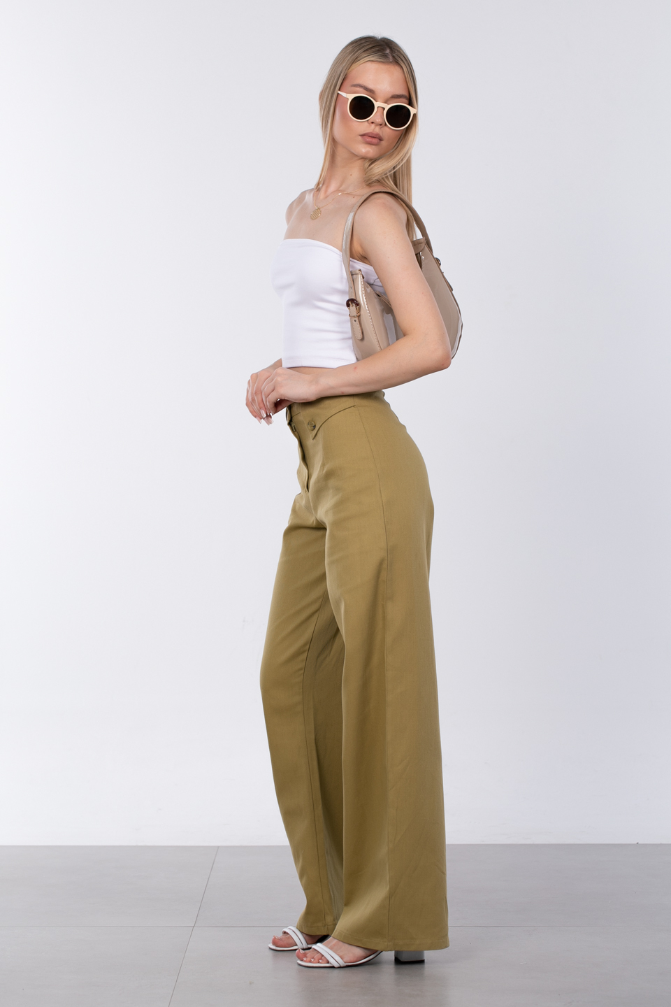 Düğme detaylı pantolon-3306 Haki