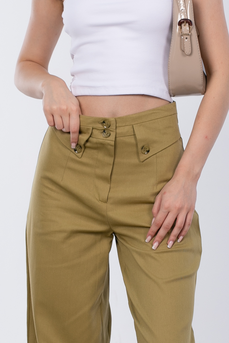 Düğme detaylı pantolon-3306 Haki