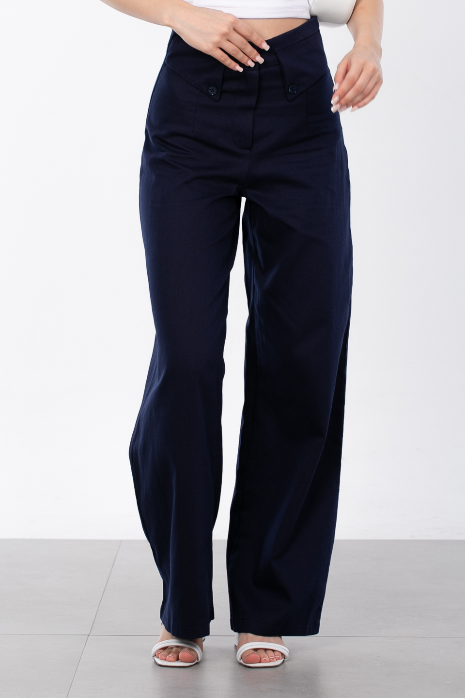 Düğme detaylı pantolon-3306 Lacivert