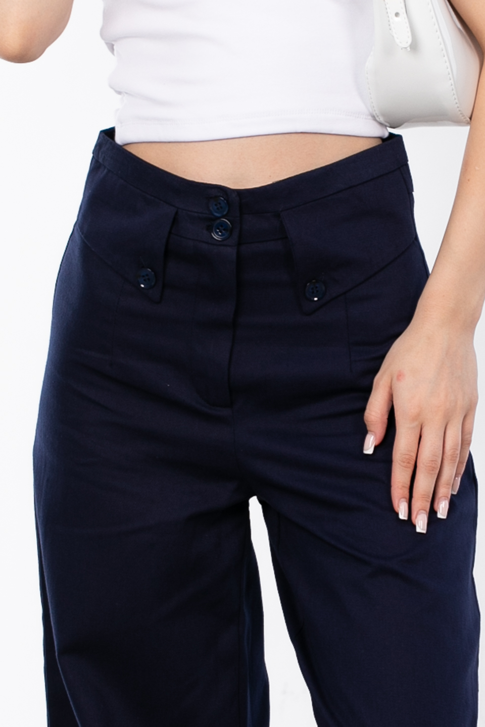 Düğme detaylı pantolon-3306 Lacivert