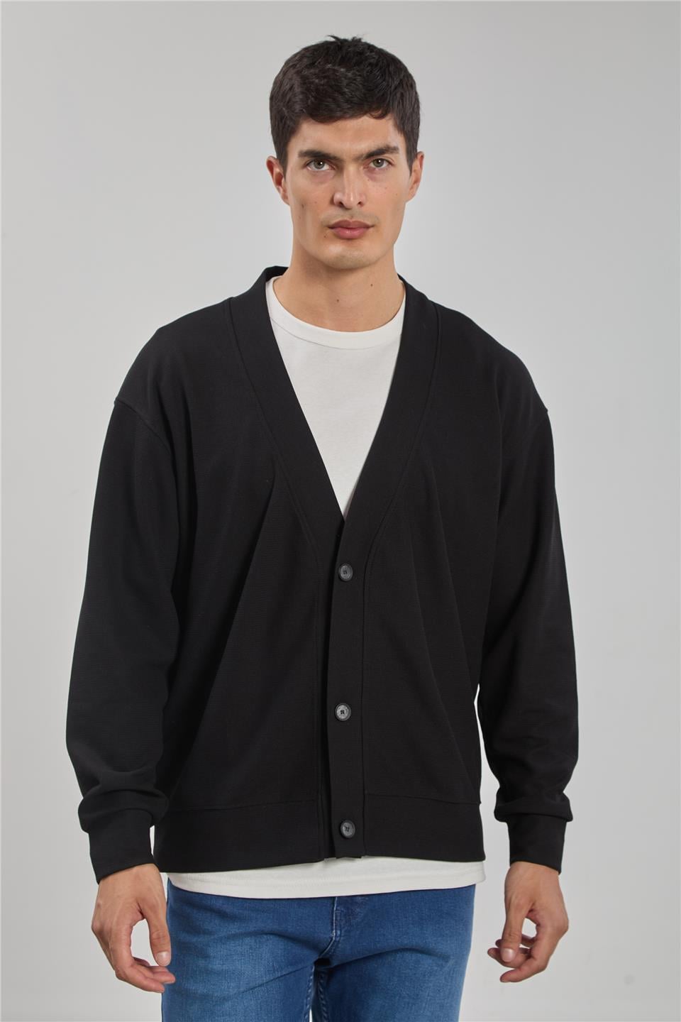 Düğmeli oversize hırka-9151-167 Siyah