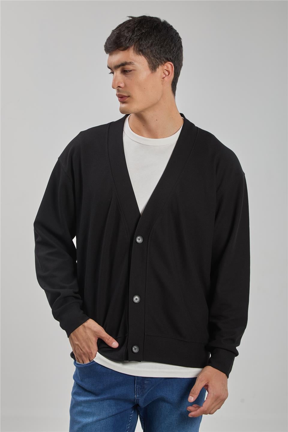 Düğmeli oversize hırka-9151-167 Siyah