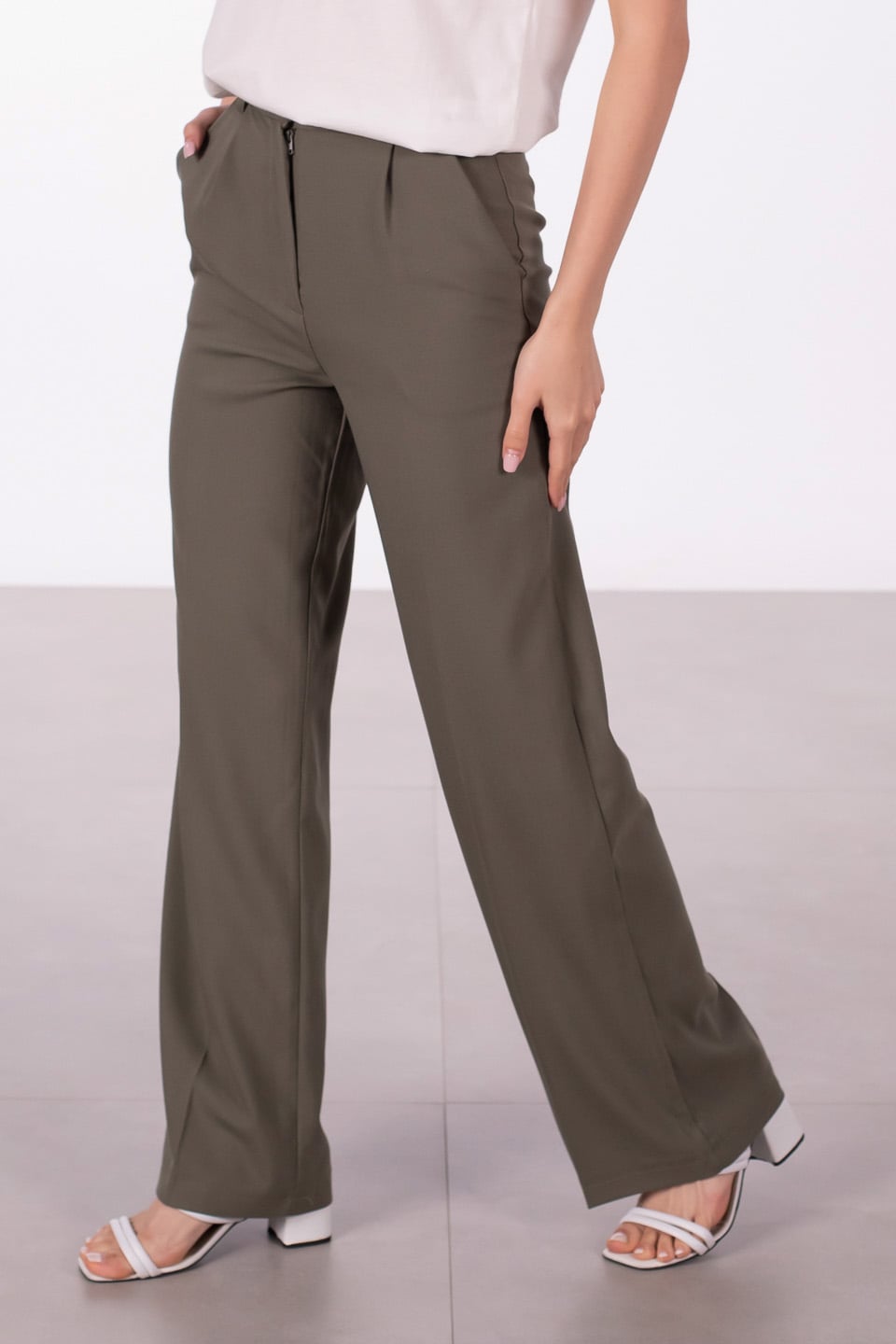 Düğmeli palazzo pantolon-7016 Olive
