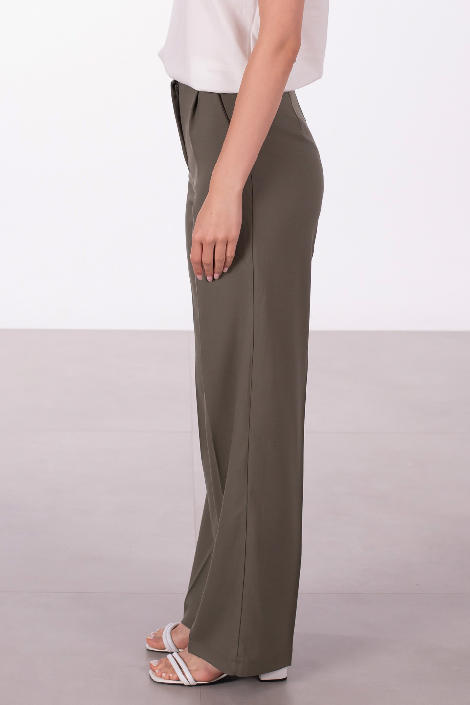 Düğmeli palazzo pantolon-7016 Olive