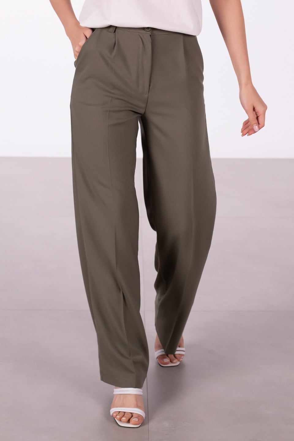 Düğmeli palazzo pantolon-7016 Olive
