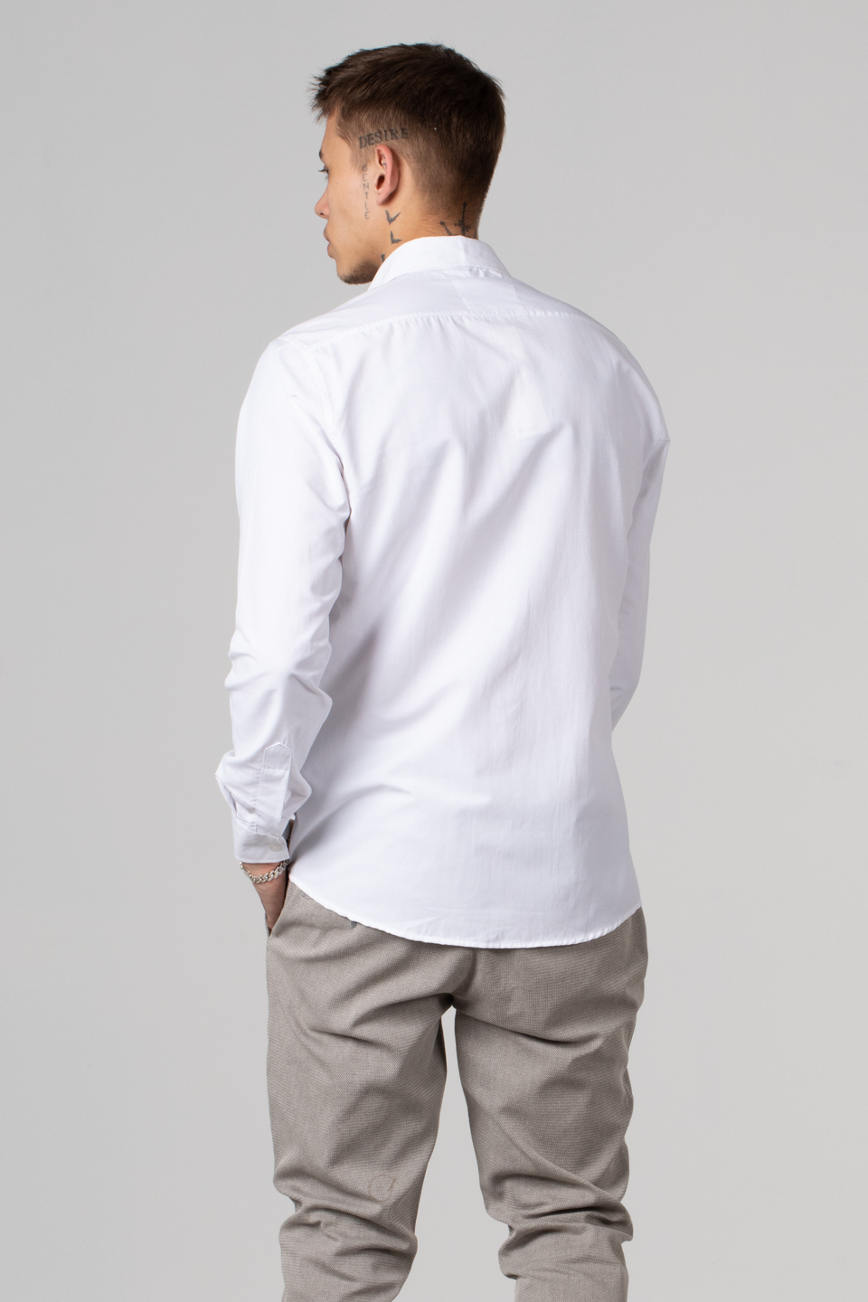 Düğmeli poplin gömlek-7001 Beyaz