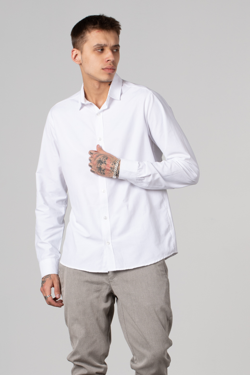 Düğmeli poplin gömlek-7001 Beyaz