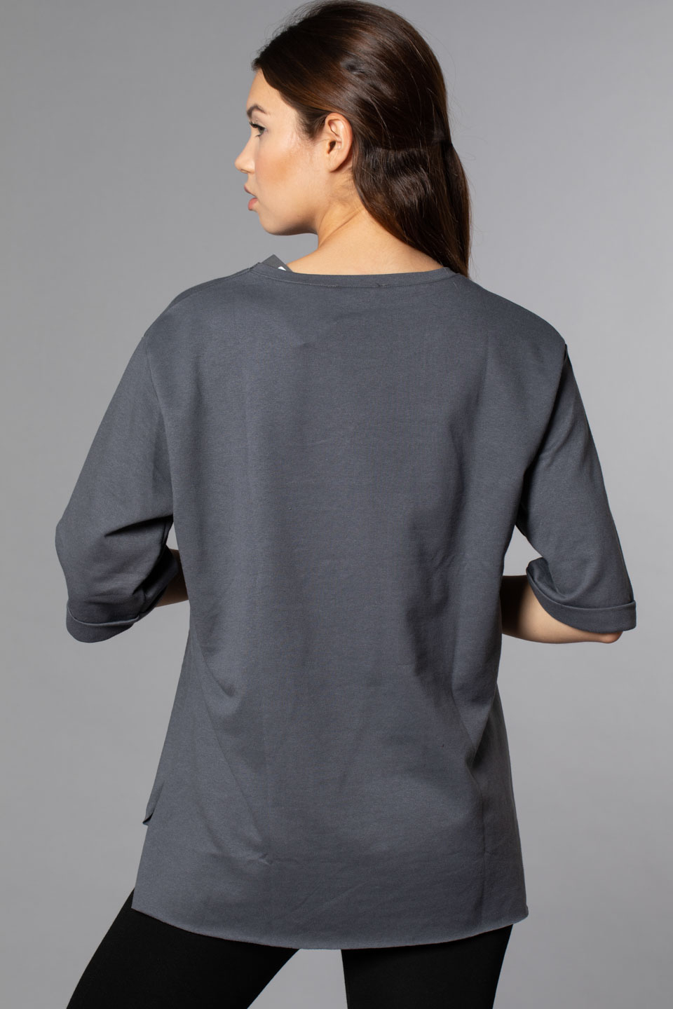 Ejderha Baskılı Double Kol T-Shirt-Füme