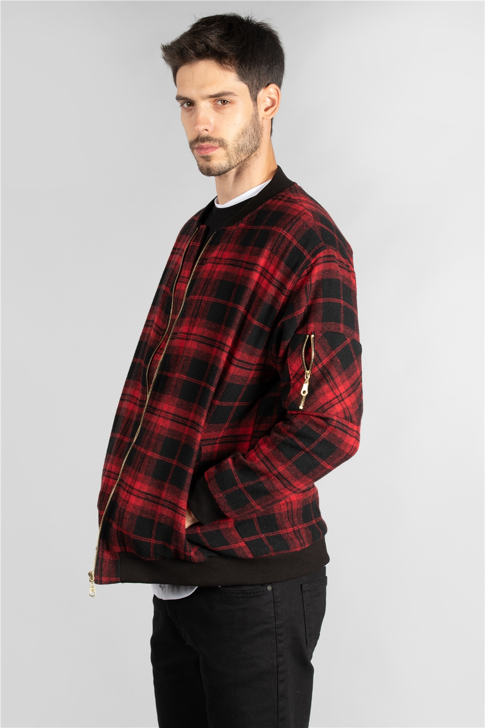 Ekose bomber ceket-34-3745 Kırmızı