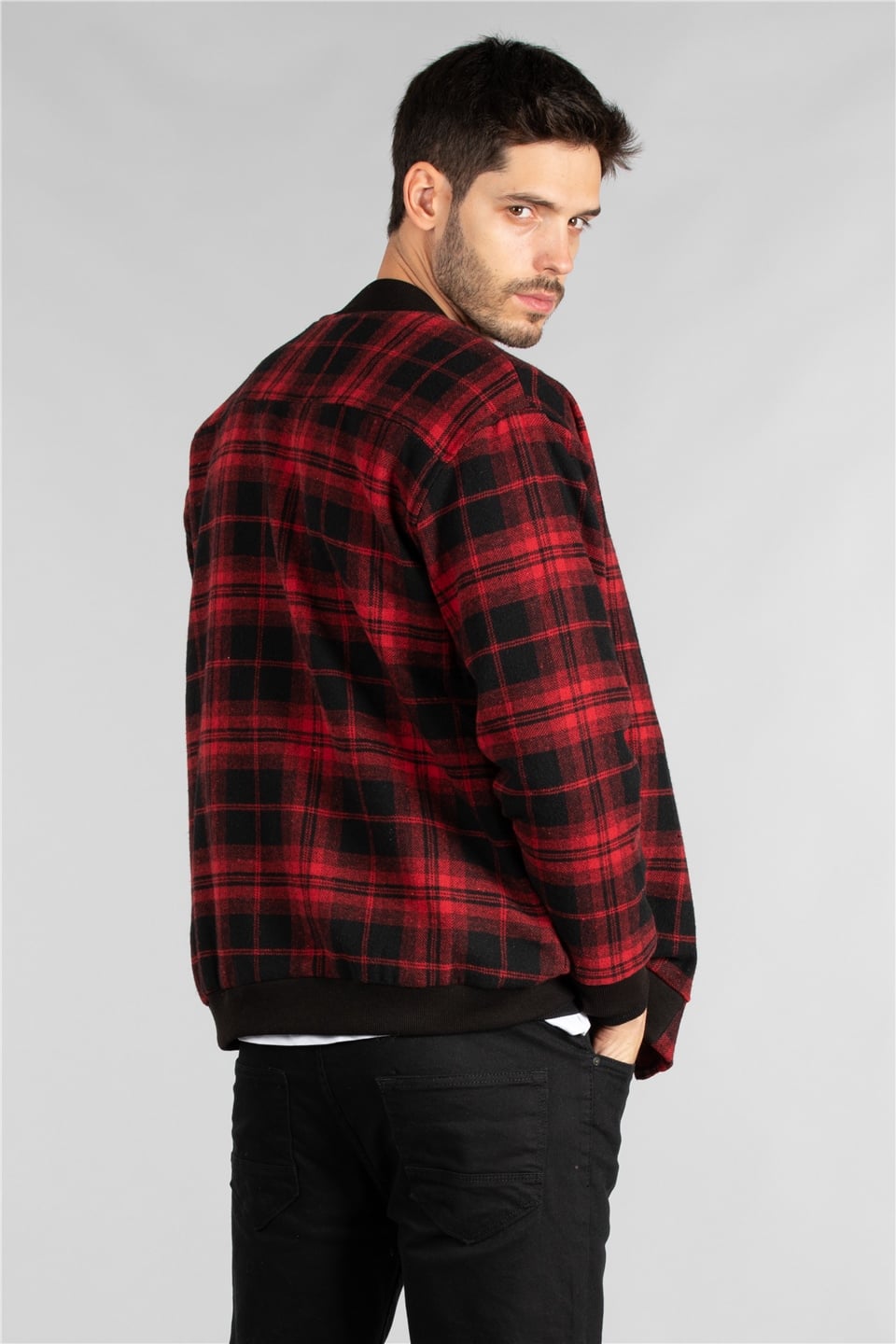 Ekose bomber ceket-34-3745 Kırmızı