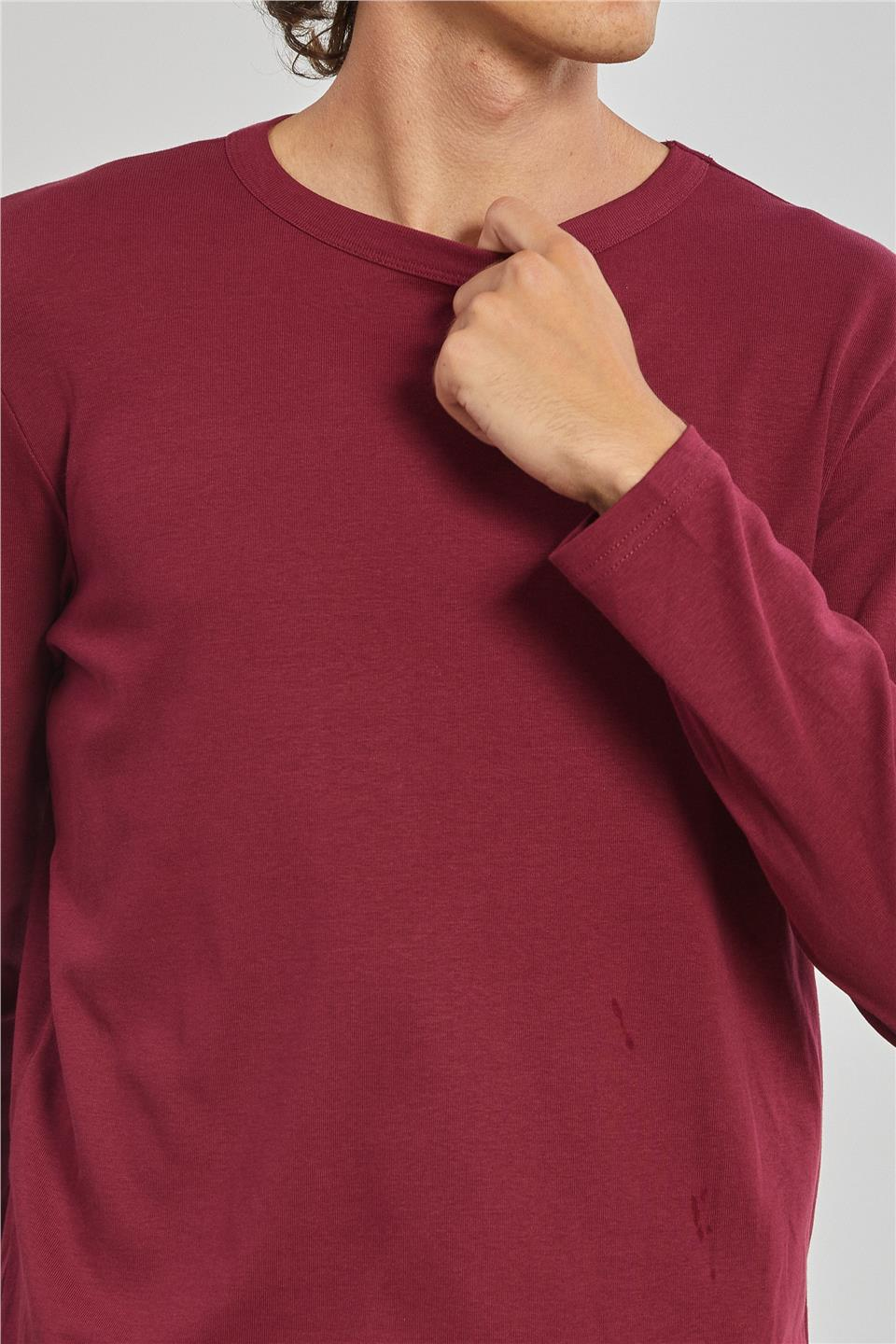 Erkek Bisiklet Yaka Sweatshirt - Vişne