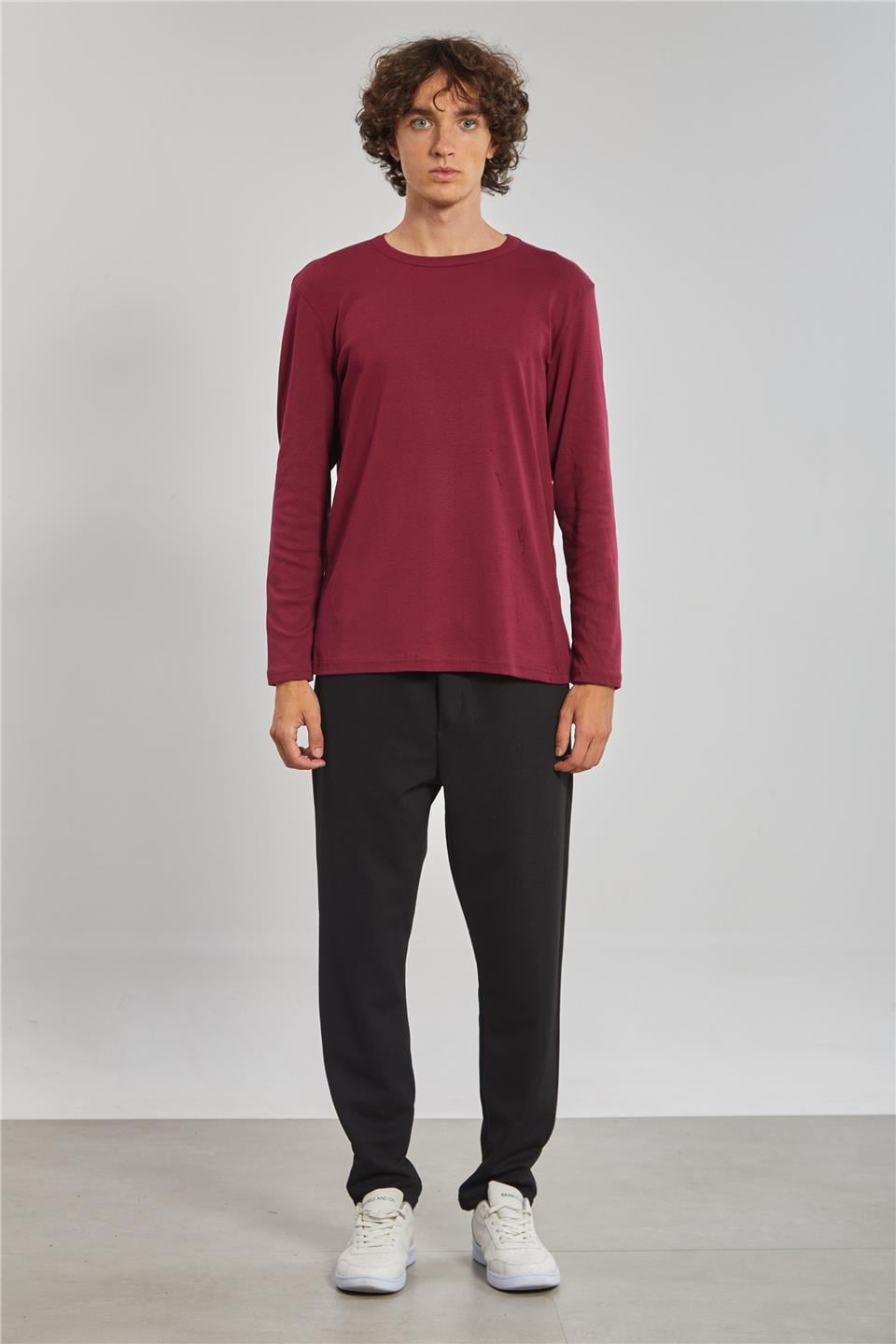 Erkek Bisiklet Yaka Sweatshirt - Vişne