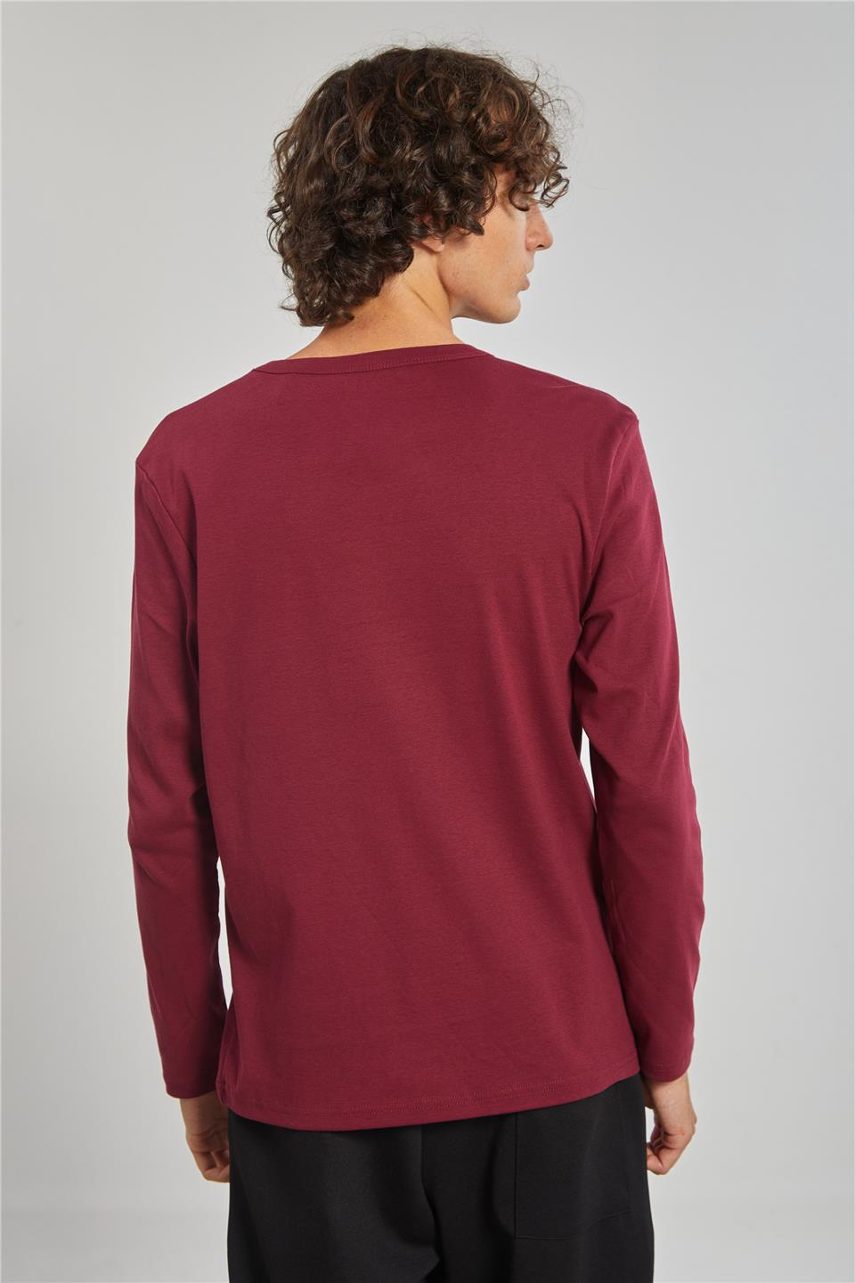 Erkek Bisiklet Yaka Sweatshirt - Vişne