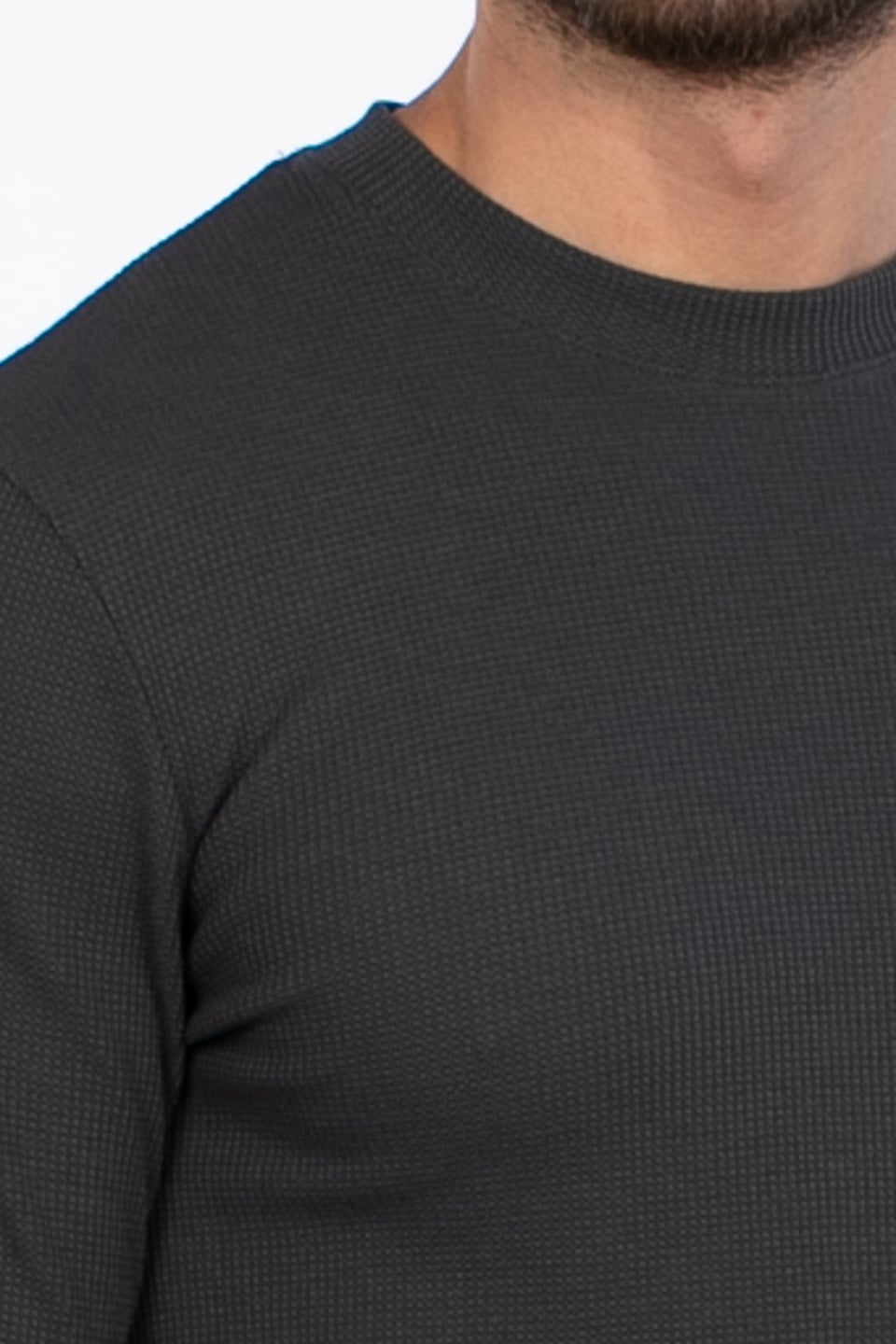 Erkek Bisiklet Yaka Waffle Sweatshirt - Antrasit