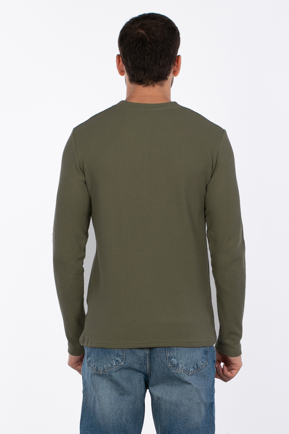 Erkek Bisiklet Yaka Waffle Sweatshirt - Haki