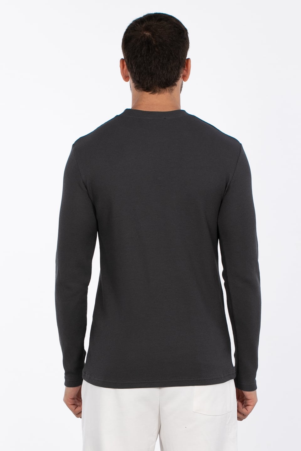 Erkek Bisiklet Yaka Waffle Sweatshirt - Antrasit