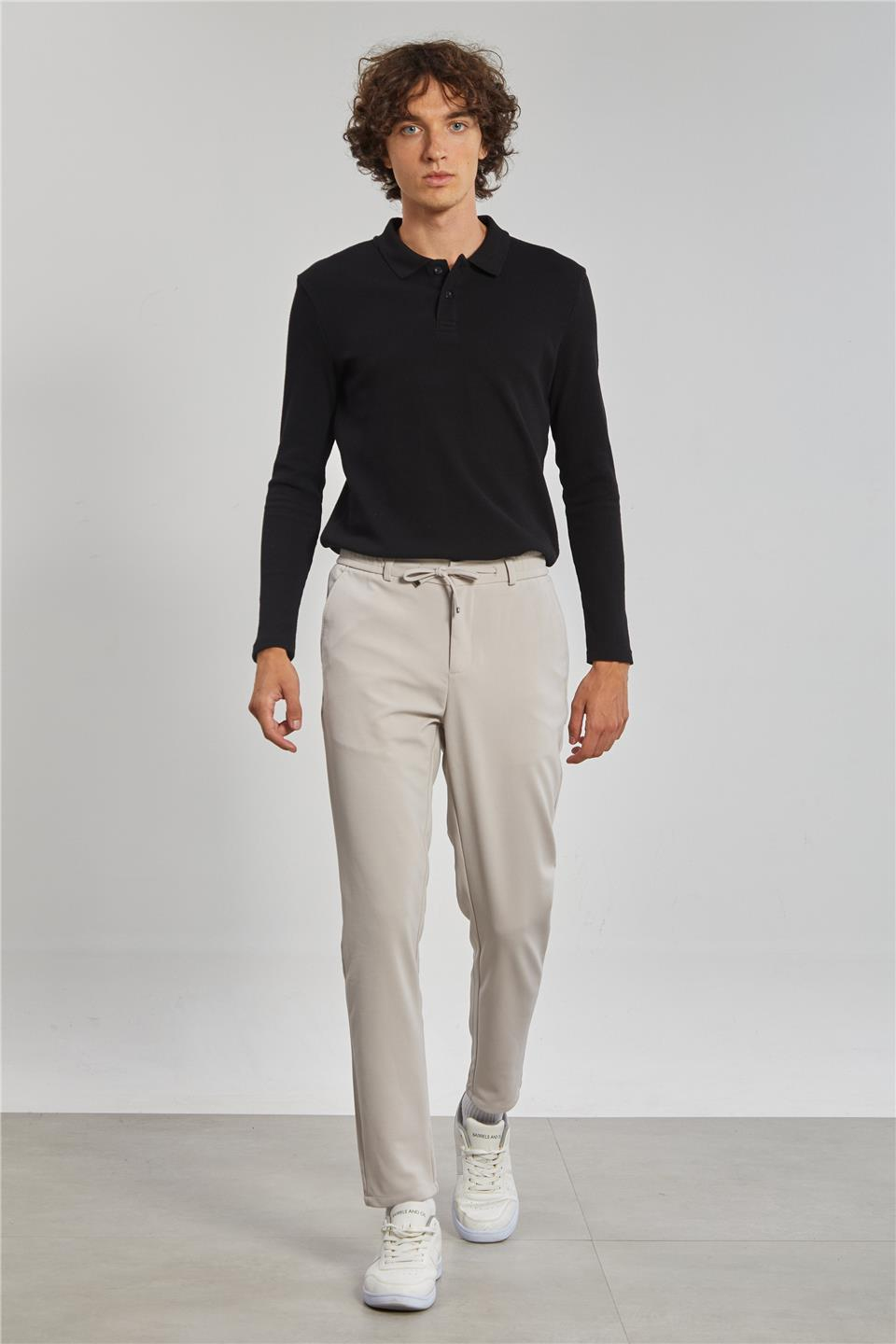 Erkek Polo Yaka Waffle Sweatshirt - Siyah