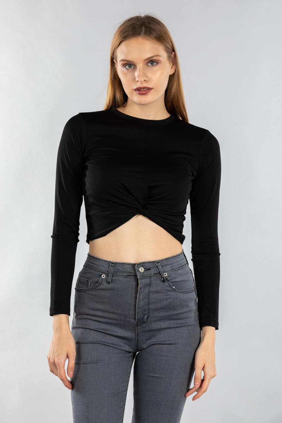 Eteği düğüm detaylı bluz-7341 Siyah
