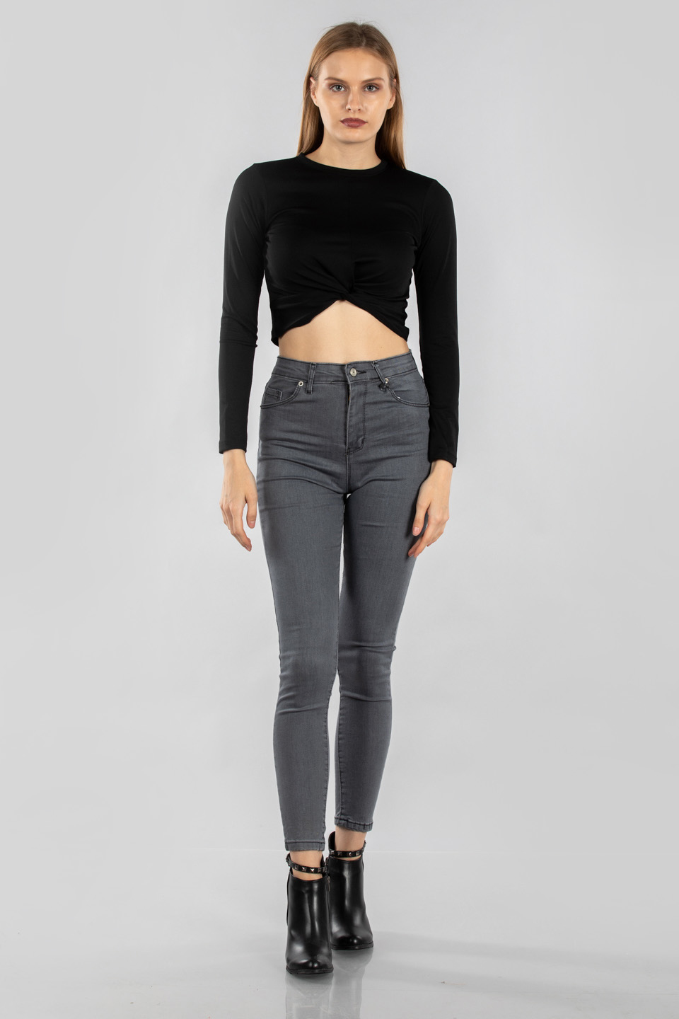 Eteği düğüm detaylı bluz-7341 Siyah