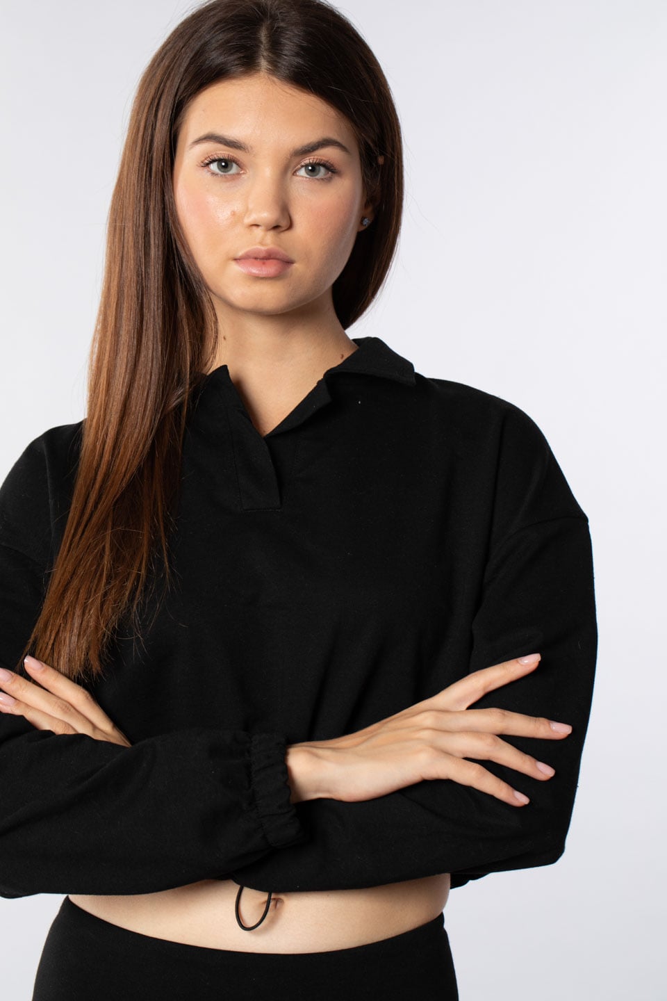 Eteği lastikli sweatshirt-7320 Siyah