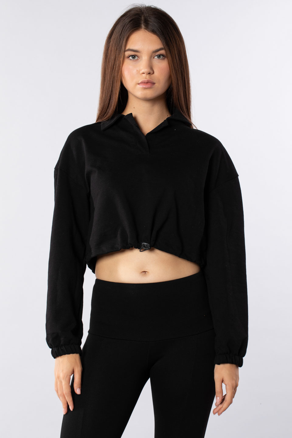 Eteği lastikli sweatshirt-7320 Siyah