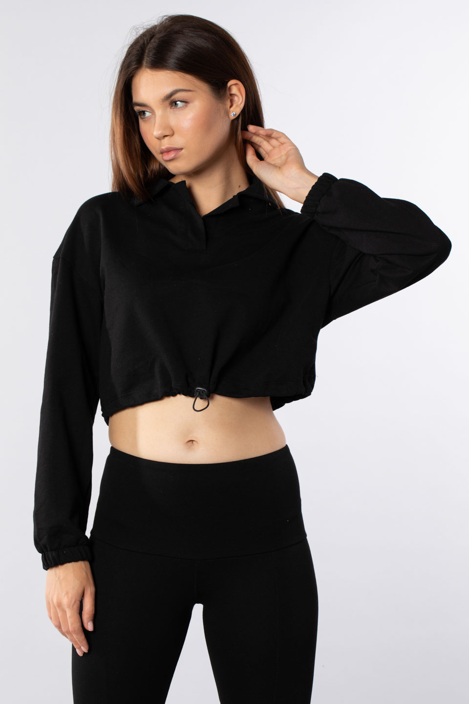 Eteği lastikli sweatshirt-7320 Siyah