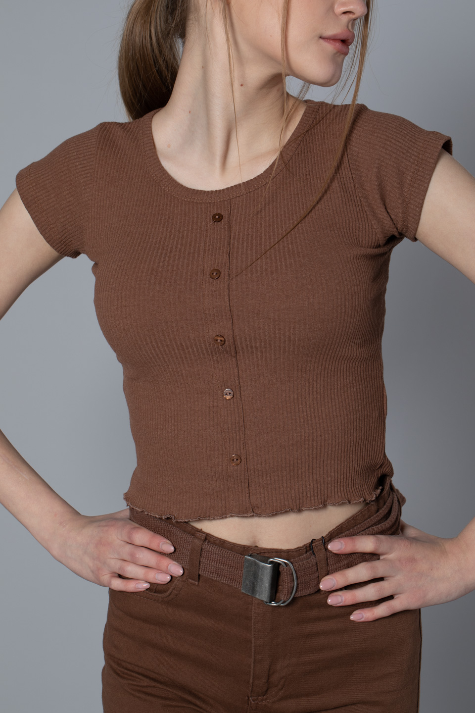 Etek fırfır detaylı düğmeli kaşkorse body-9267 A.Kahve