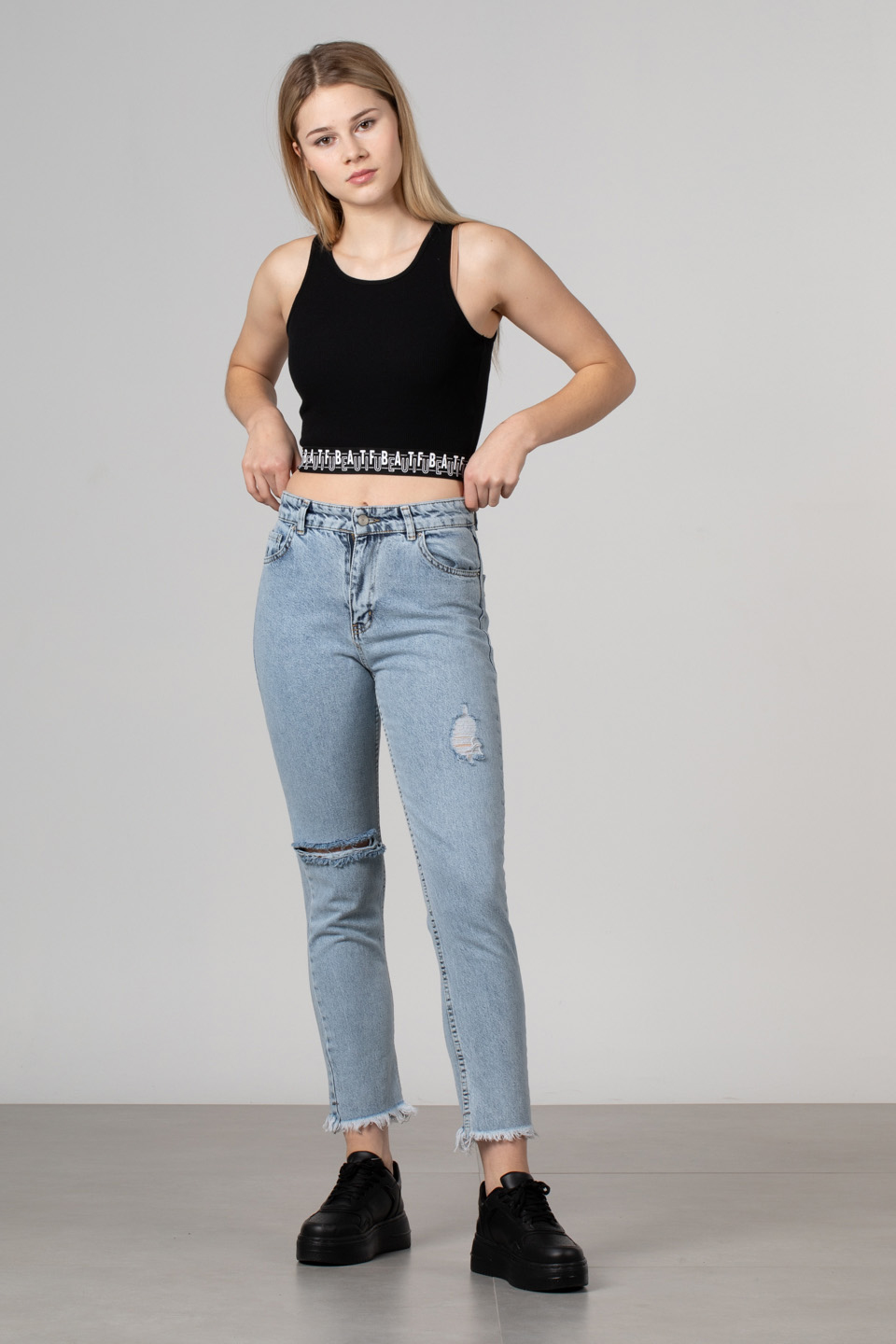 Etek ucu lastikli crop-DVN0206 Siyah