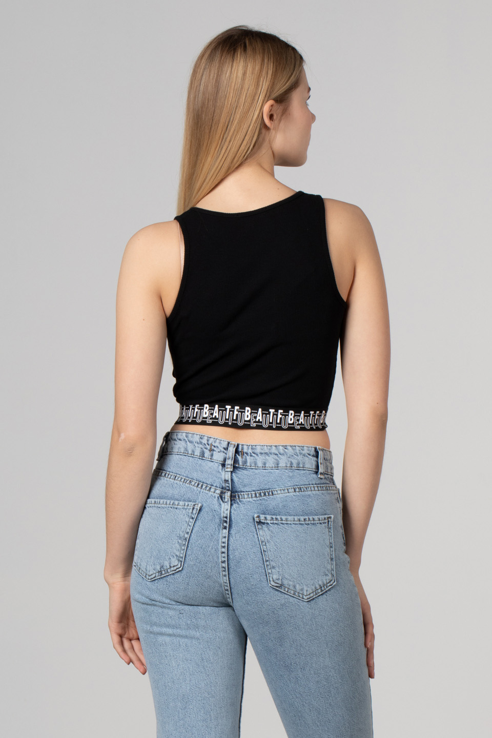 Etek ucu lastikli crop-DVN0206 Siyah