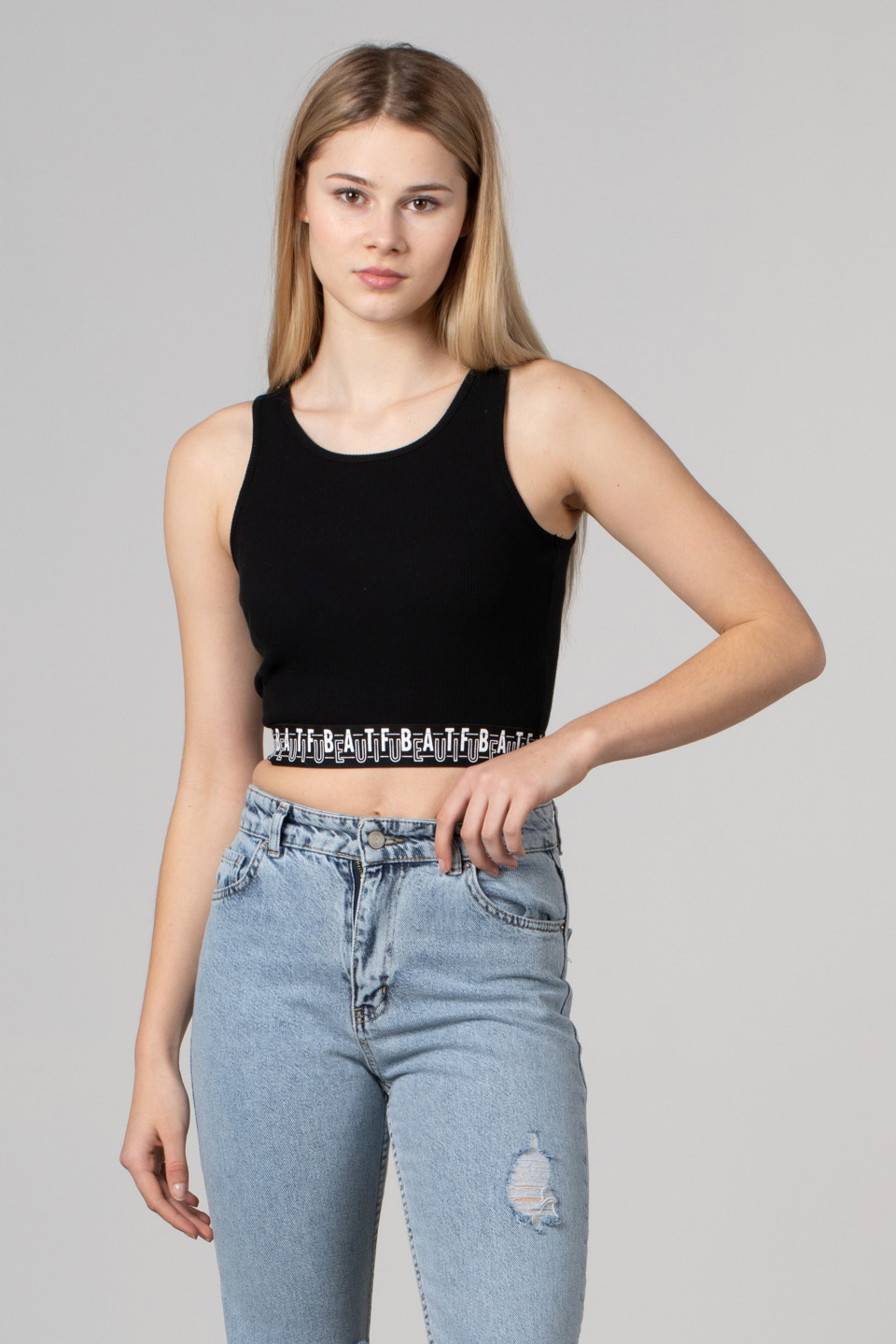 Etek ucu lastikli crop-DVN0206 Siyah