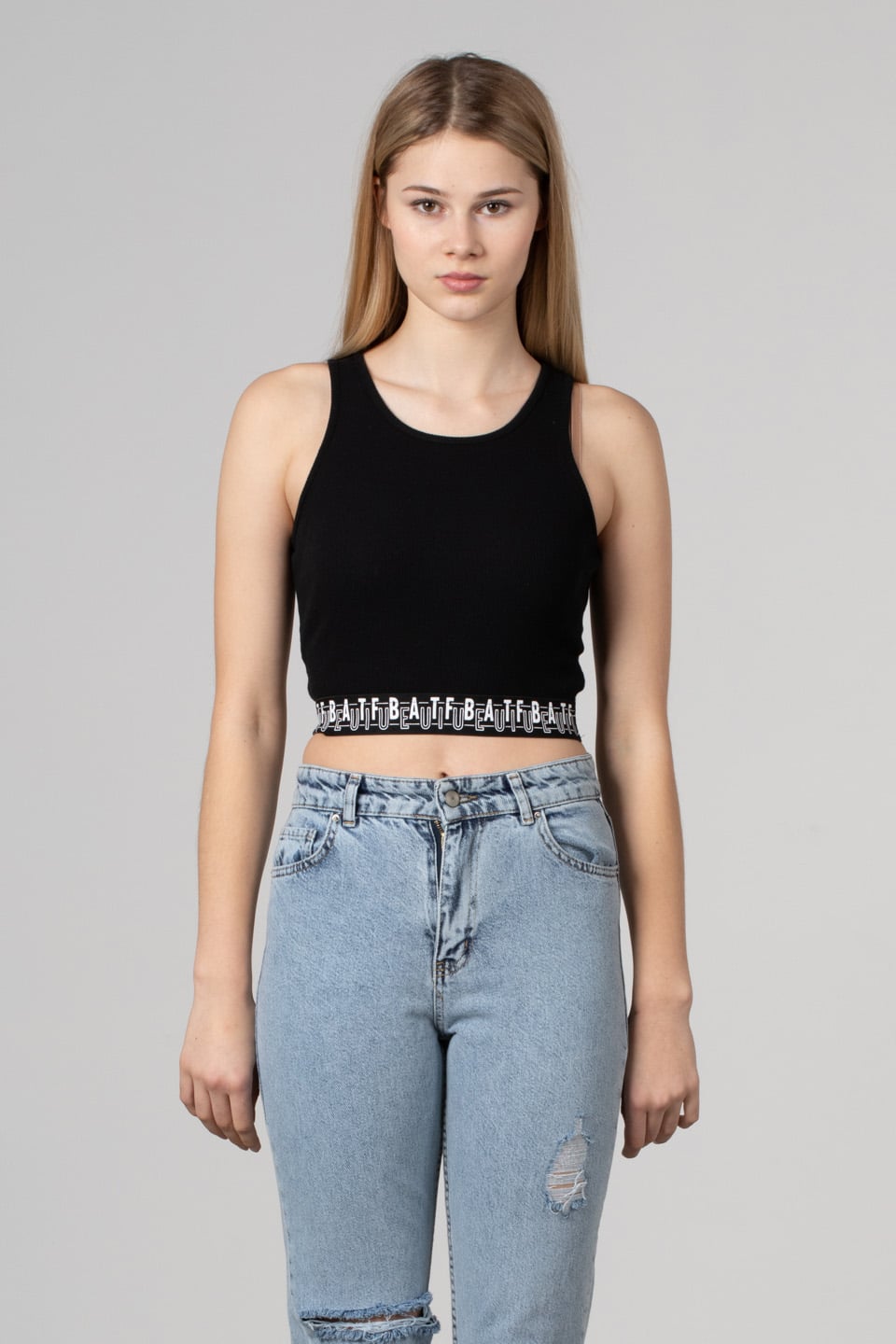 Etek ucu lastikli crop-DVN0206 Siyah