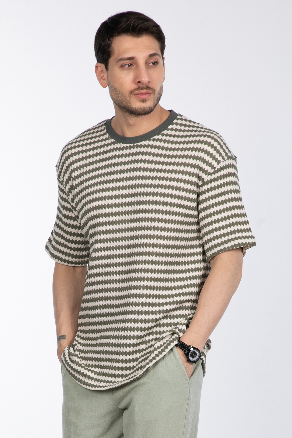Etnik desen t-shirt-074-9107 Avcı Yeşil