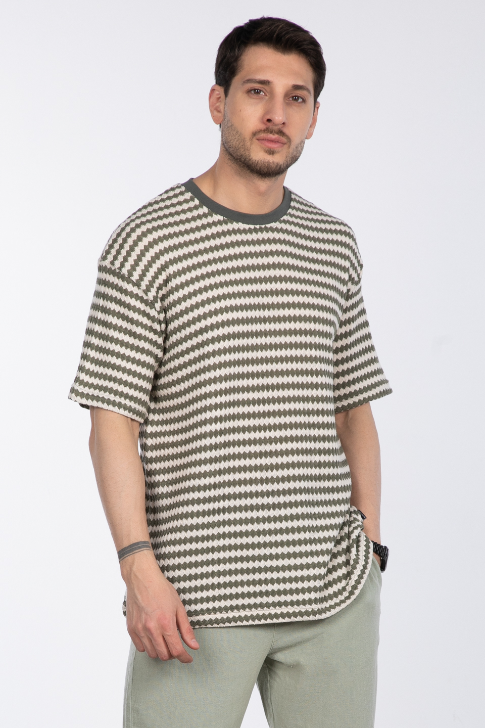 Etnik desen t-shirt-074-9107 Avcı Yeşil