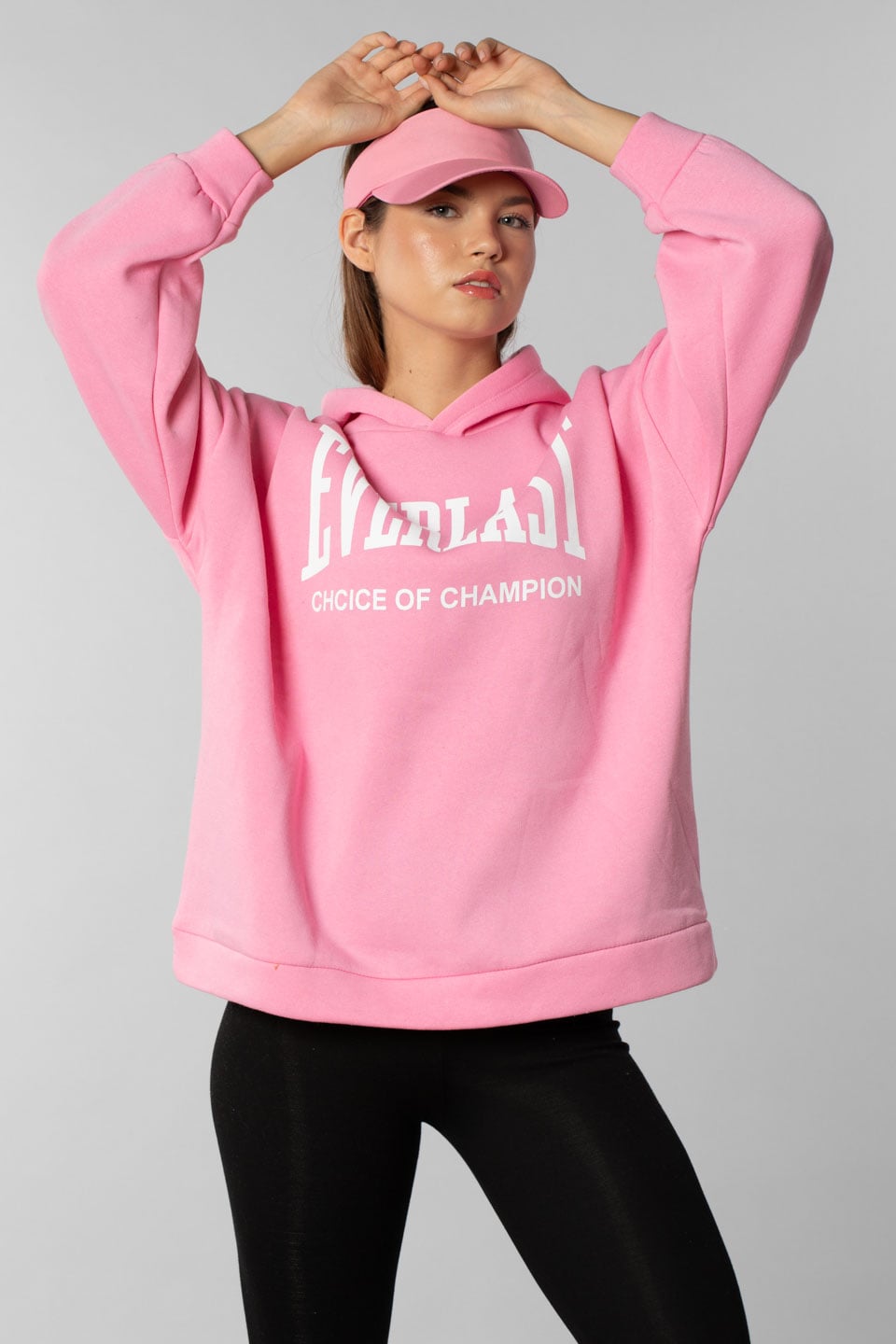 Everlast yazı baskılı kapüşonlu sweatshirt-4372 Pembe