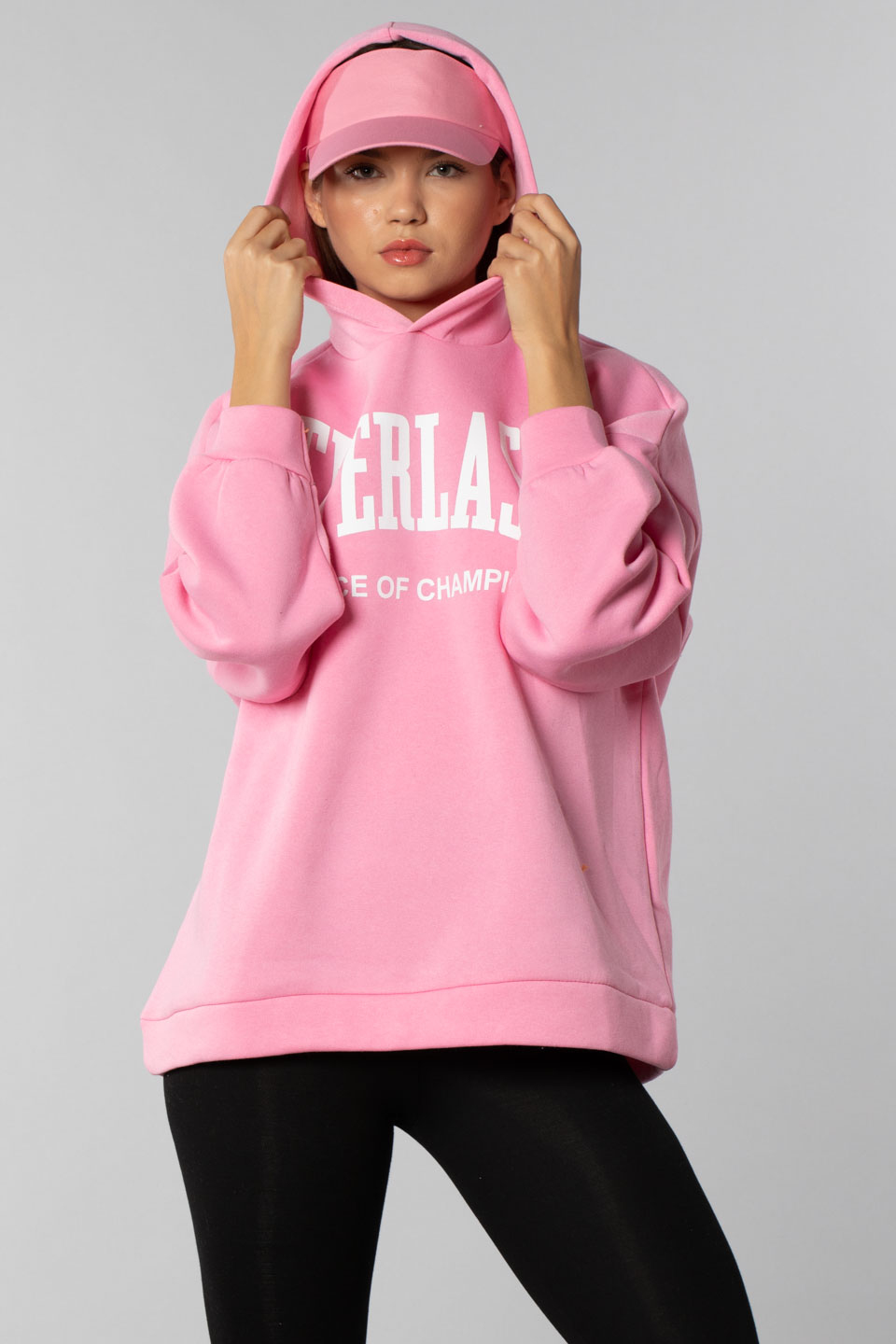 Everlast yazı baskılı kapüşonlu sweatshirt-4372 Pembe