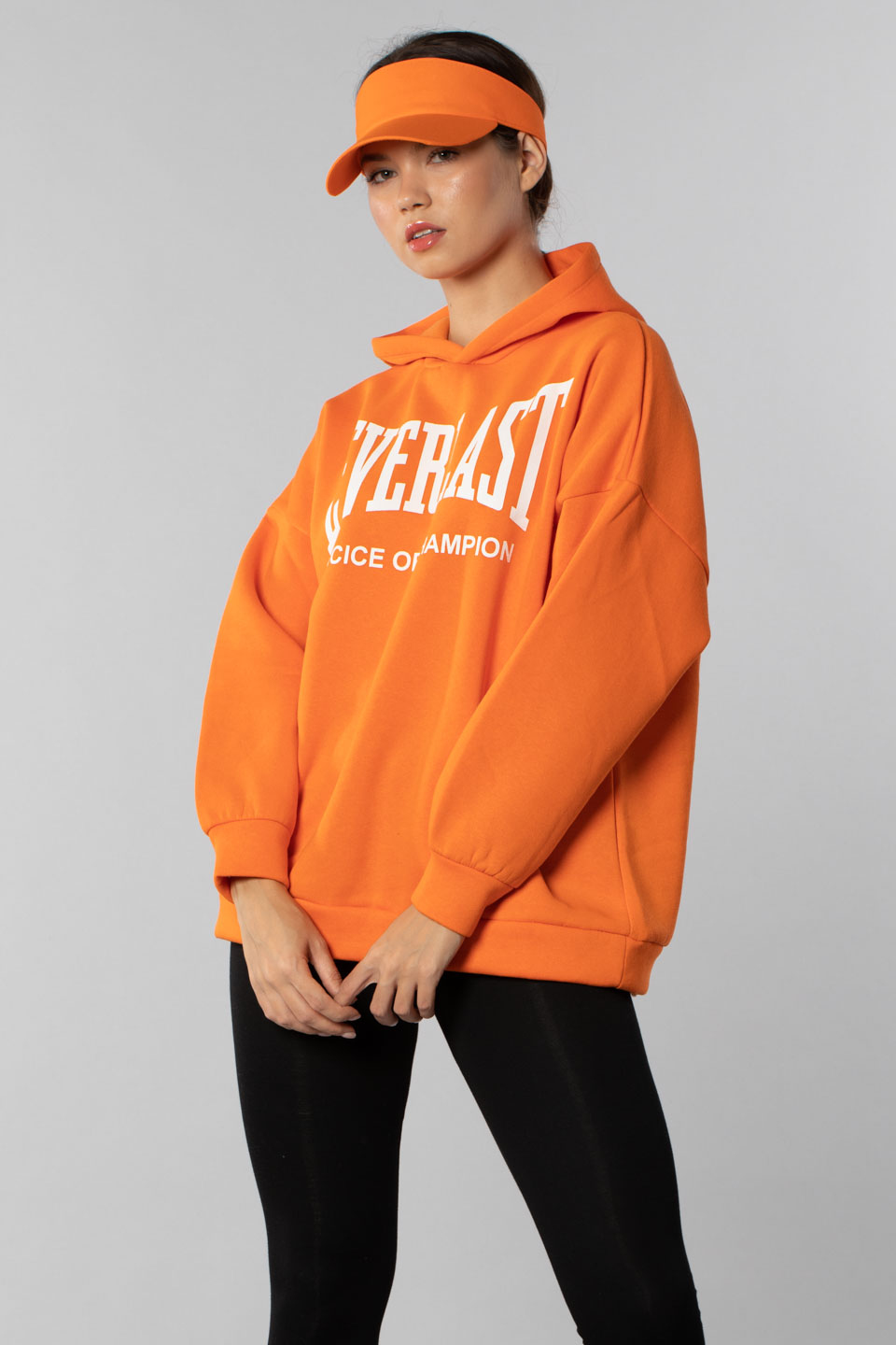 Everlast yazı baskılı kapüşonlu sweatshirt-4372 Oranj