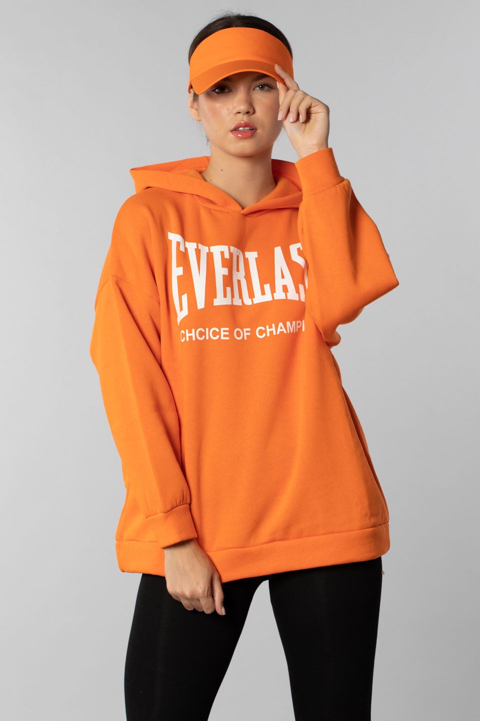 Everlast yazı baskılı kapüşonlu sweatshirt-4372 Oranj