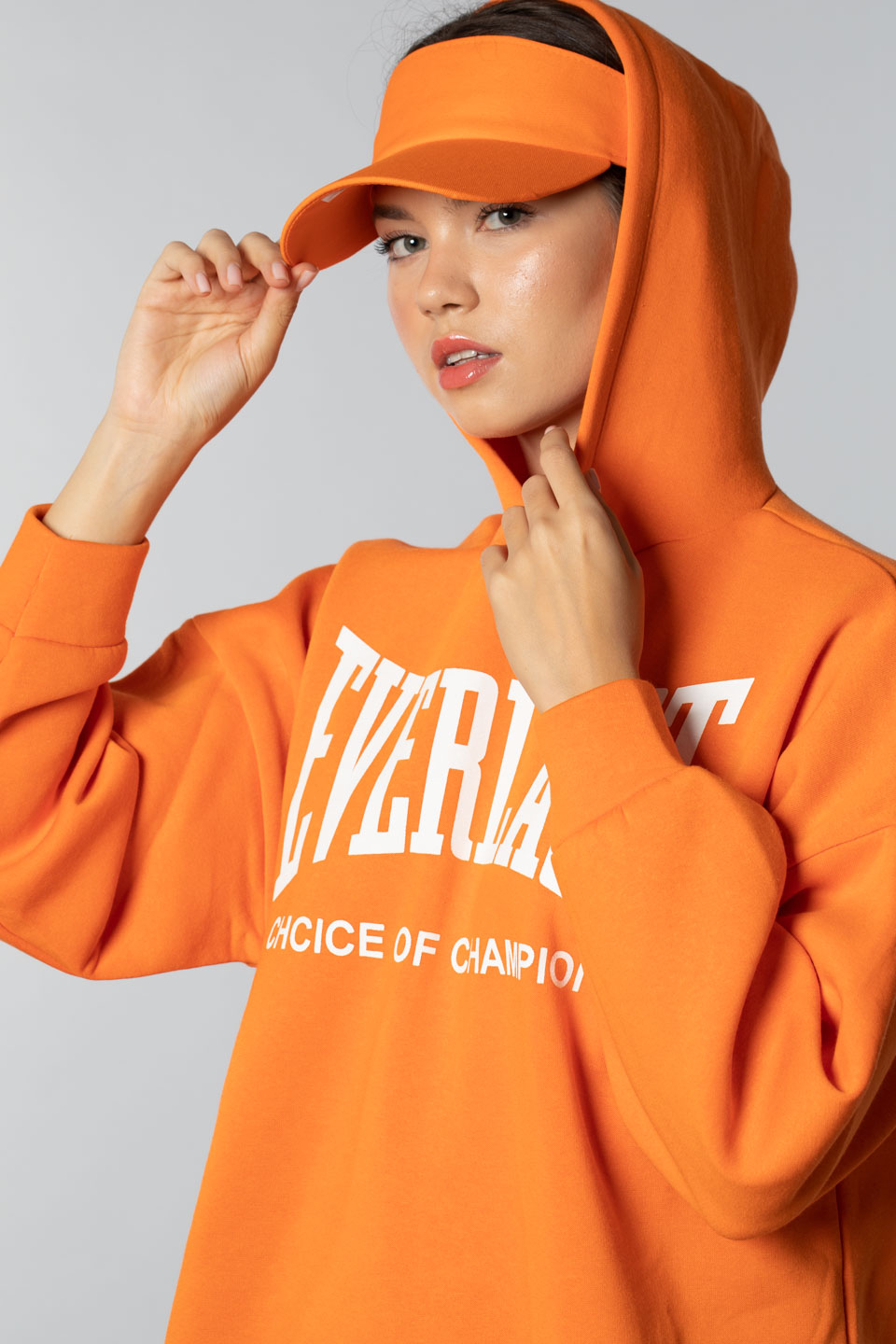 Everlast yazı baskılı kapüşonlu sweatshirt-4372 Oranj