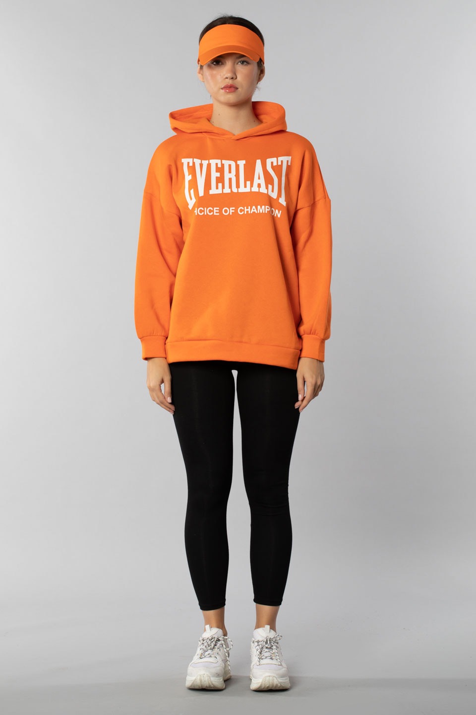 Everlast yazı baskılı kapüşonlu sweatshirt-4372 Oranj